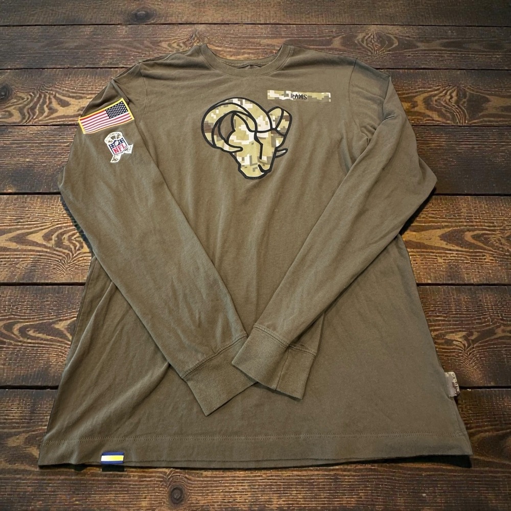 Nike NFL Rams Men Size Small On Field Apparel Long Sleeve Dri-Fit T Shirt Olive